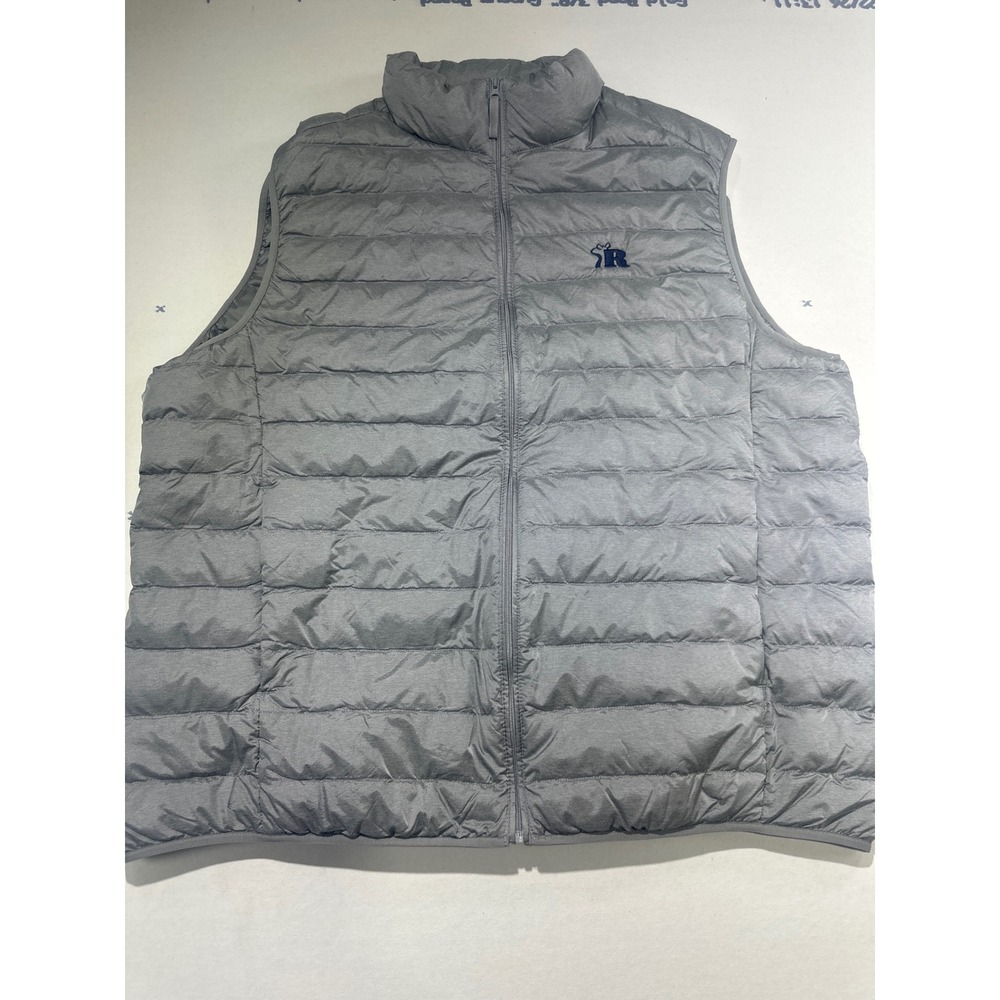 Uniqlo Ultra Light Down Vest Mens XXL Gray Puffer Full Zip Water Repellent Logo